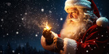 Santa Claus with a shining light like a sparkler
