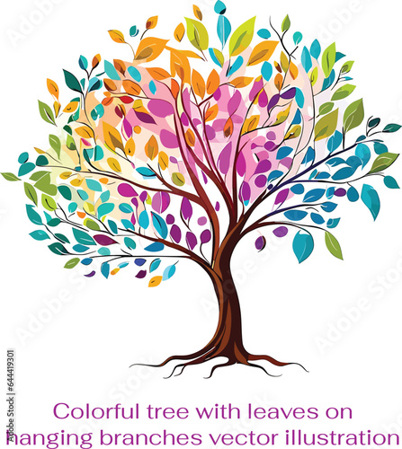 Elegant Custom colorful tree with vibrant leaves hanging branches 