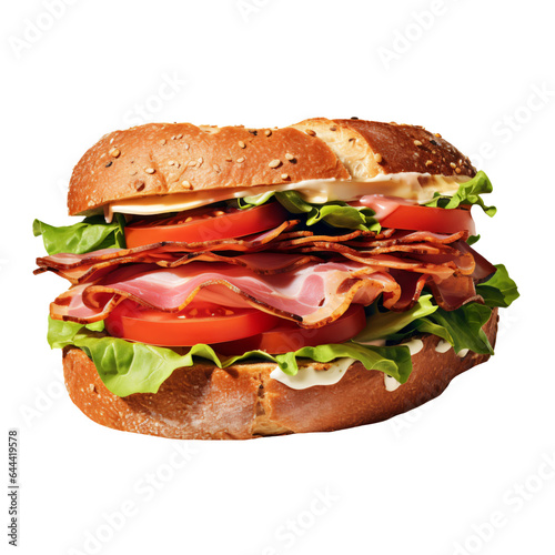 sandwich with lettuce ham and tomatoes isolated on transparent background