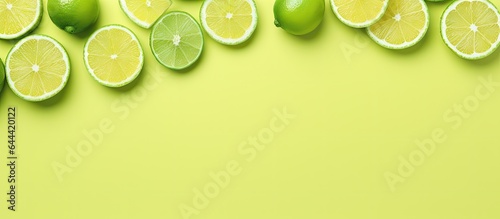 Slices of lime on a isolated pastel background Copy space with room for text