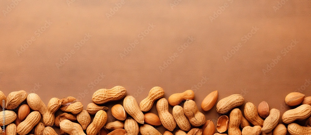Roasted tan legumes isolated pastel background Copy space