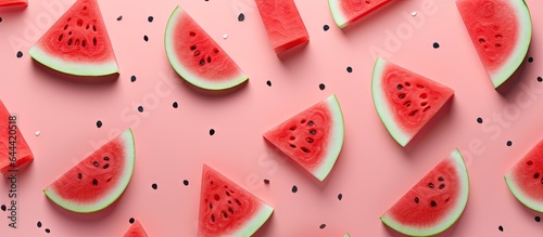 Watermelon slices on isolated pastel background Copy space