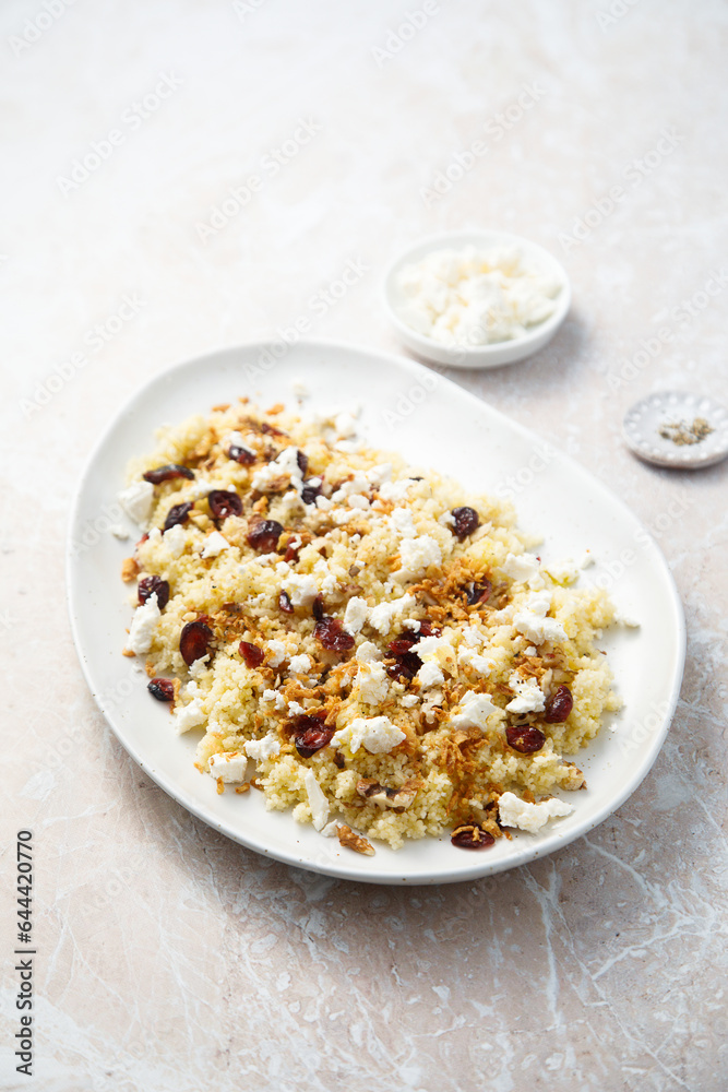 Couscous with cranberry and Feta cheese Couscous with cranberry and Feta cheese