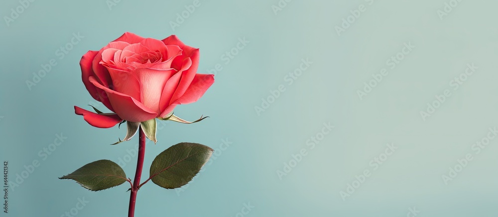Obraz premium Red rose against isolated pastel background Copy space