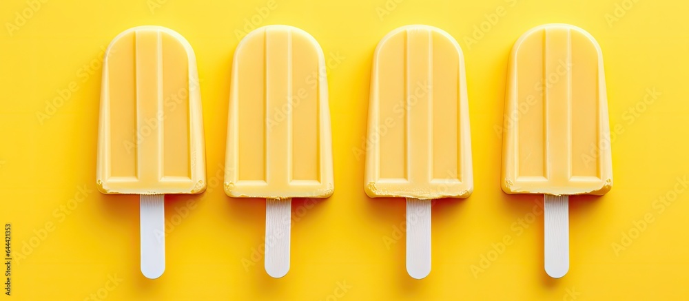 Yellow popsicle against isolated pastel background Copy space Yellow popsicle against isolated pastel background Copy space