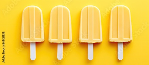 Yellow popsicle against isolated pastel background Copy space