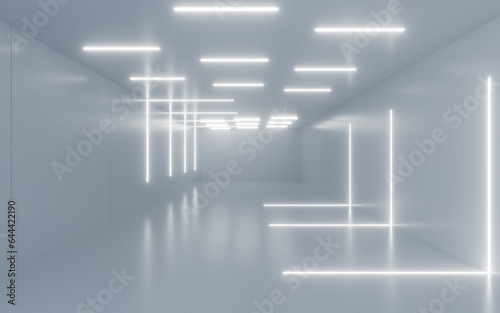 Abstract indoor building with neon light, 3d rendering.