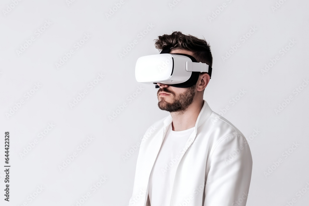 Man in virtual glasses on a plain background Man in virtual glasses on a plain background