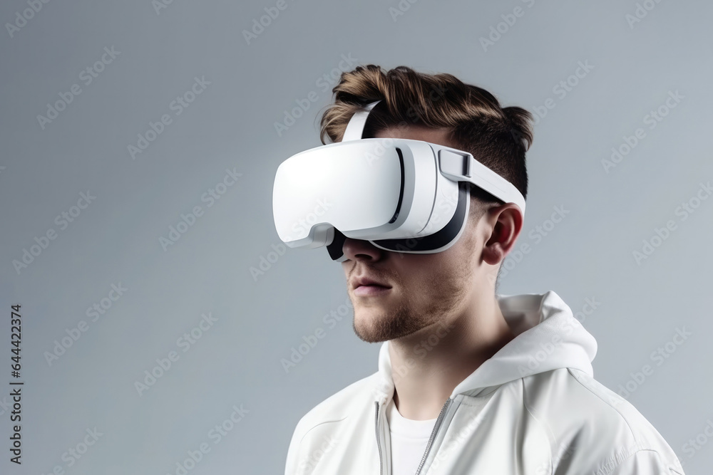 Man in virtual glasses on a plain background Man in virtual glasses on a plain background