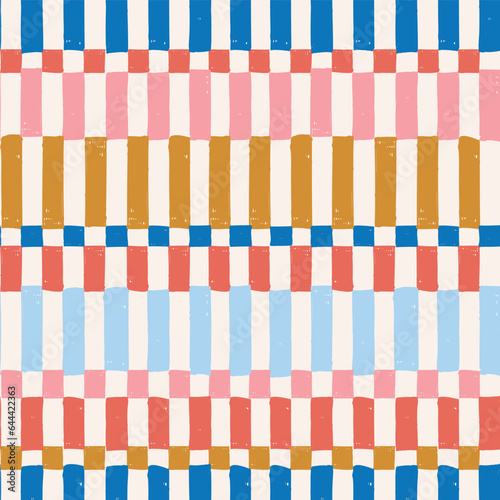 Seamless Repeat Vector Irregular Hand Drawn Doodle Checkerboard Check Grid Pattern Geometric