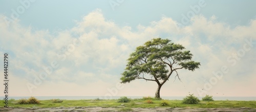 Lone tree on isolated pastel background Copy space © HN Works