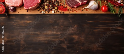 Raw ingredients displayed on isolated pastel background Copy space en table photo