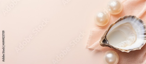 Newly shucked oyster on isolated pastel background Copy space
