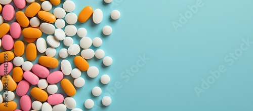 Pills and capsules In black isolation isolated pastel background Copy space