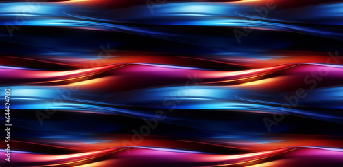 Colorful blue, orange, and purple waves flowing gracefully on a black canvas. Seamless repeatable background.