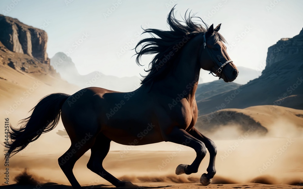 Majestic mustang horse in the dust ai generated Majestic mustang horse in the dust ai generated