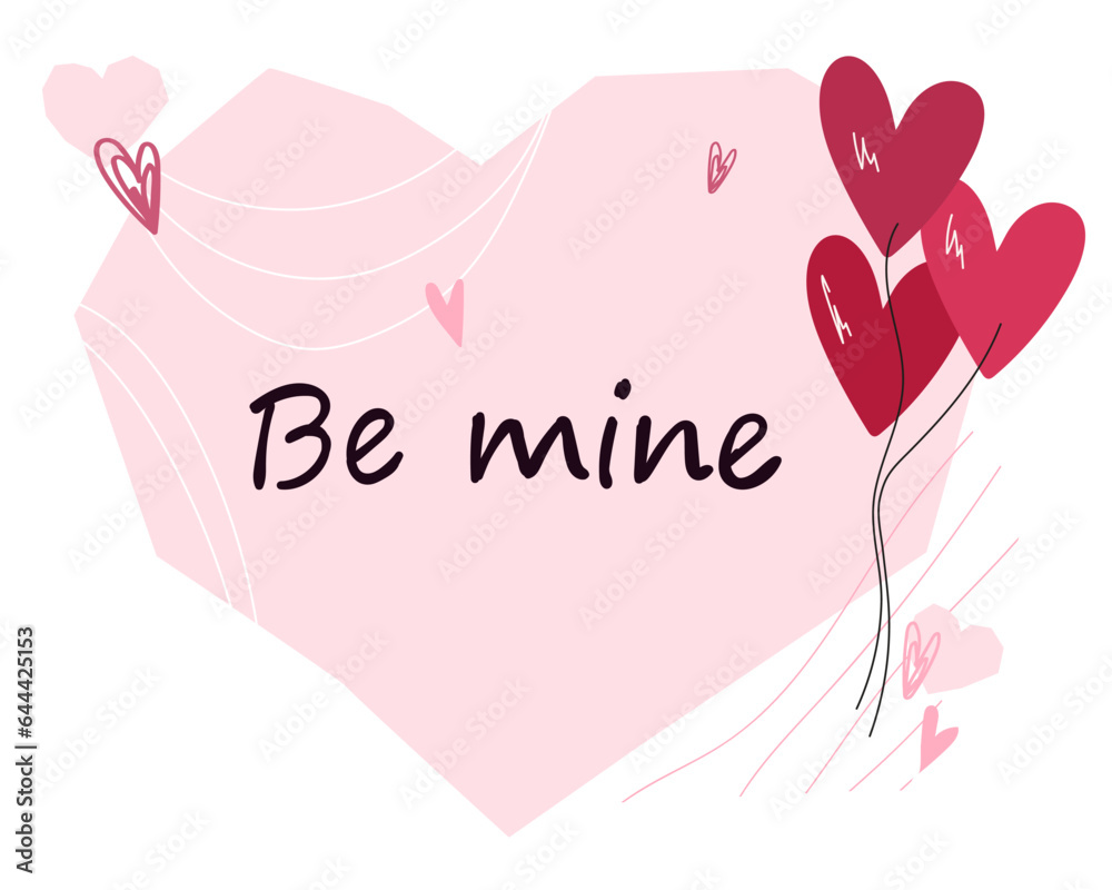 Be mine, love confession card, marriage proposal, card on st. valentines day, flat vector illustration isolated on white background.