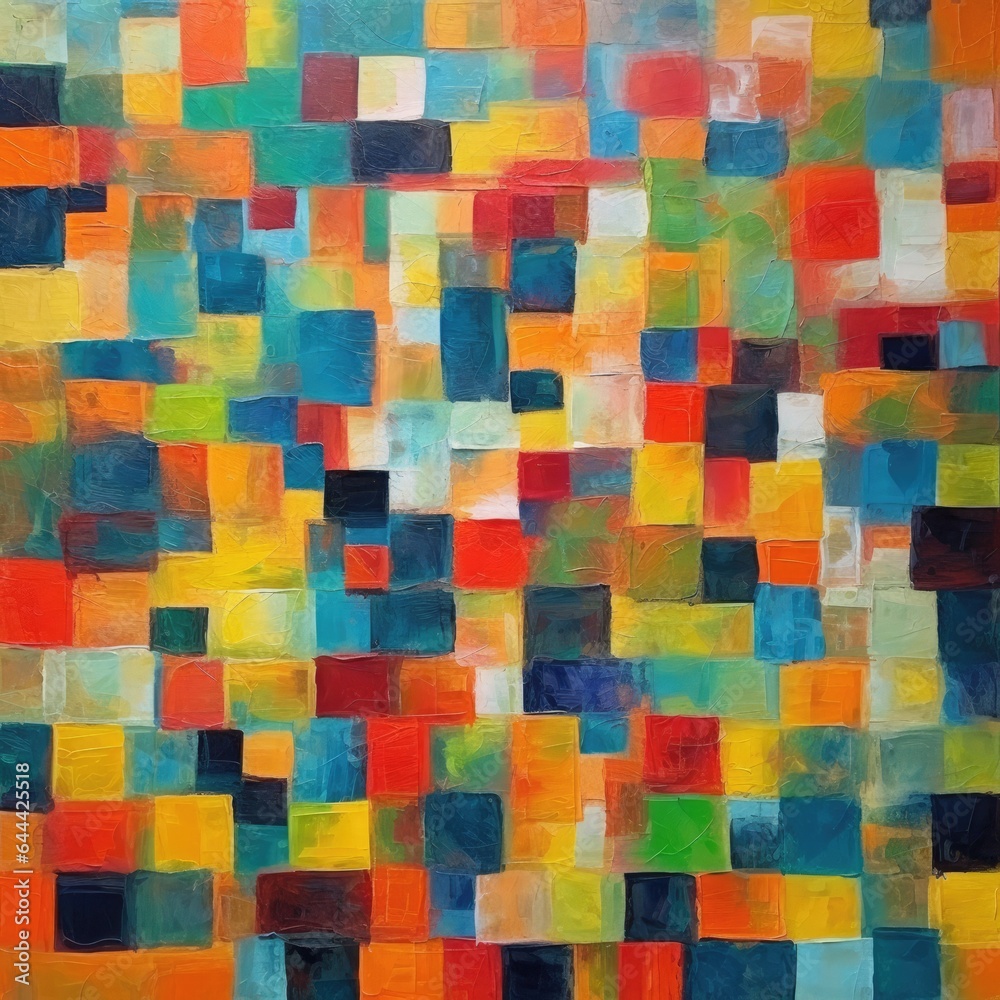 Detailed Square Grid Oil Painting Showcasing Geometric Mastery and Artistic Precision