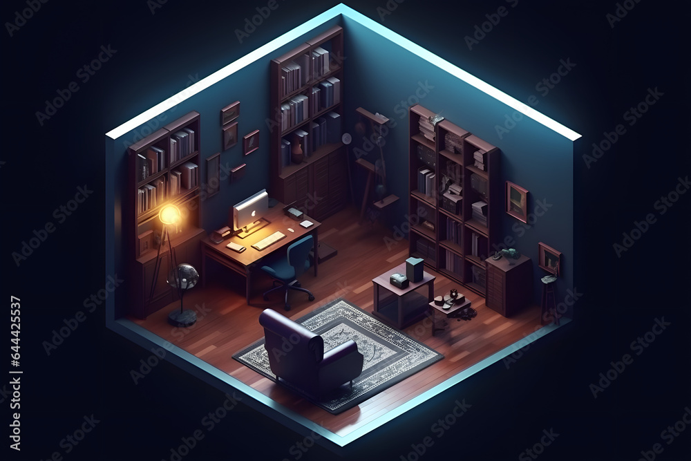 3d game room isometric style Made with Generative AI