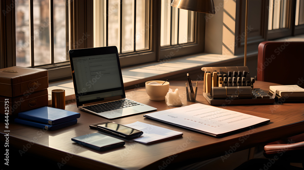 Sleek Calculator and Documents: Serene Office Ambiance - Generative Art Sleek Calculator and Documents: Serene Office Ambiance - Generative Art