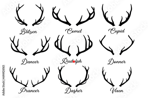 Set of Santa Claus reindeer antlers. Santa's Reindeer Christmas Set. Rudolph. Holiday icons