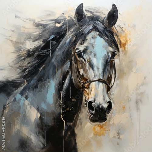 Black horse abstract oil painting style wall art poster