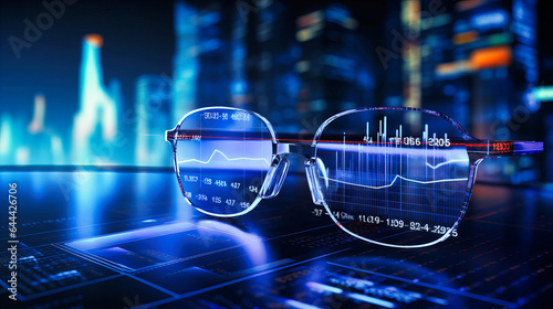 Augmented reality glasses overlaying financial statistics in real-time,