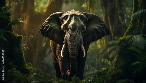 Elephant in the jungle. Nature scene with wild elephant in the jungle. © Andsx