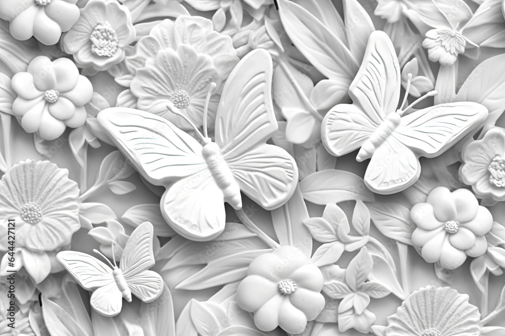 white clay butterfly and flower 3d design