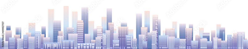 Urban silhouette landscape. Abstract horizontal banner, background cityscape. Panorama in frat style, header images for web. City buildings of business district. Vector illustration simple geometric