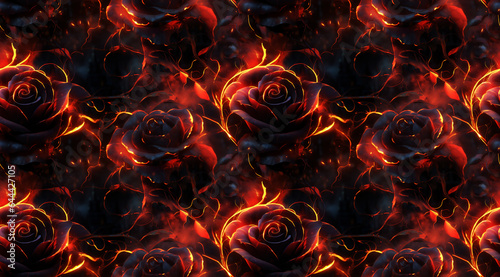 Fototapeta Naklejka Na Ścianę i Meble -  abstract flaming roses in a dramatic black and red palette. Ideal for adding passion to your designs. A seamless repeatable background.