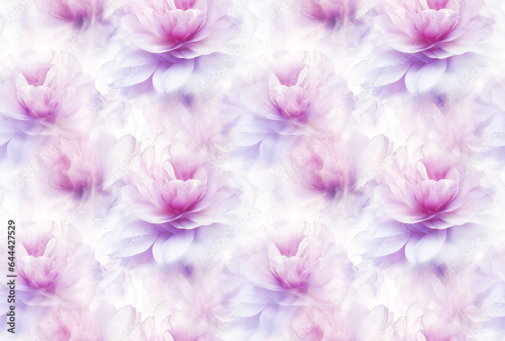 Ethereal Blossoms in Pink and Purple Dreamlike Background. Seamless Repeatable Background