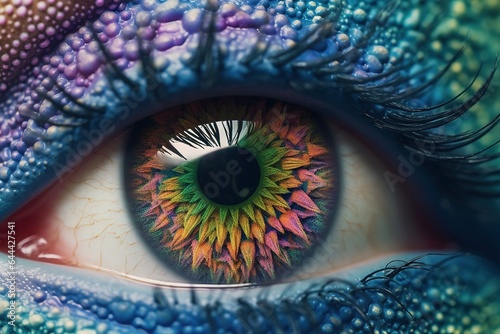 close up of beautiful colorful mozart pattern eye makeup