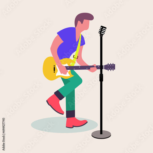 PEOPLE GUITARIST AND SINGER WITH MICROPHONE FLAT DESIGN