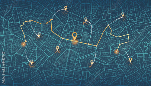 Gps map. View from above the map buildings. Decorative graphic tourist map. Quarter residential buildings. Vector, illustration. Abstract transportation background. Location tracks dashboard.