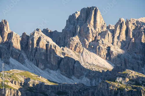 Piza de Medo Punta di mezzo peak in the summer cloudless morning with warm light and cloudless sky photo