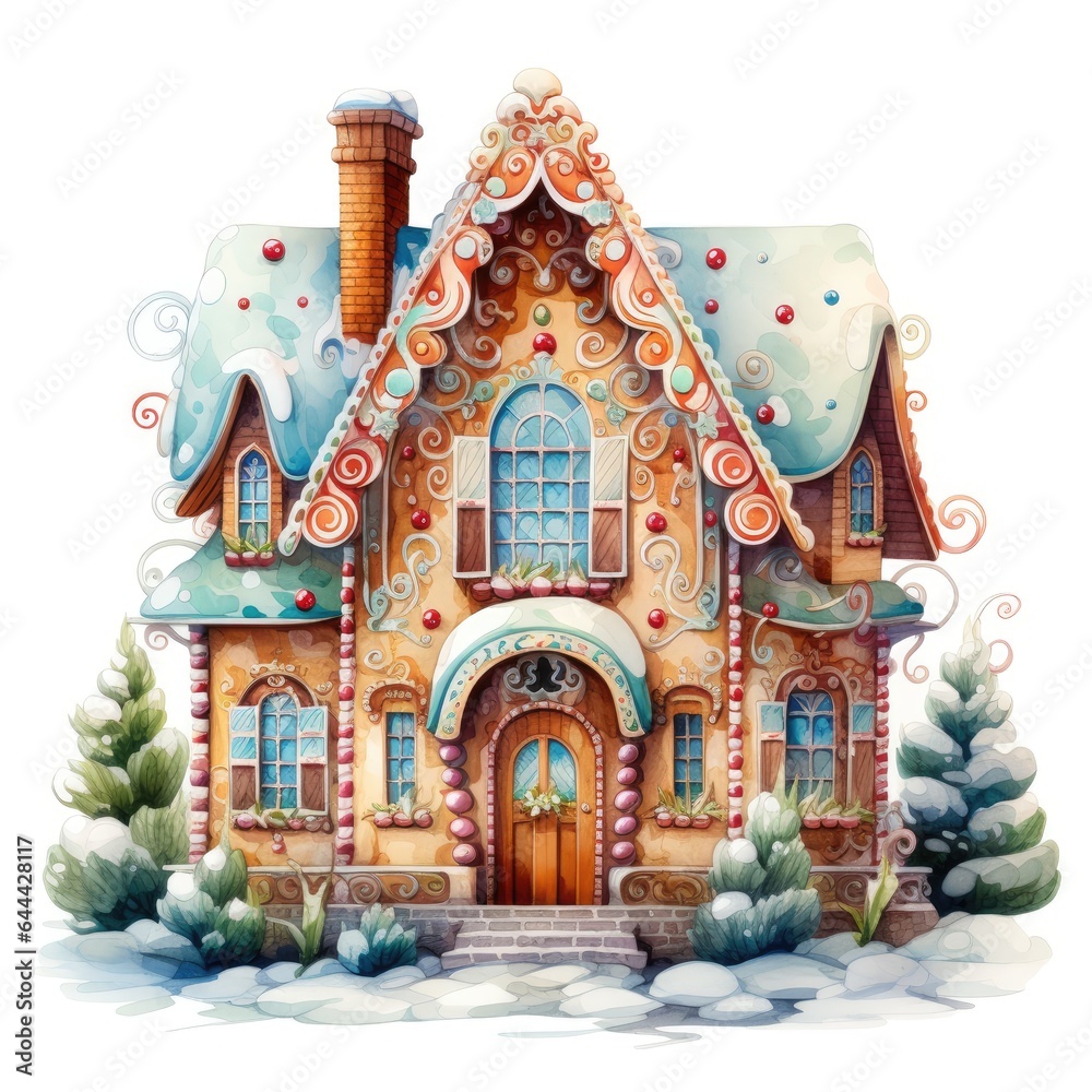 Gingerbread house Watercolor Cartoon Style Christmas Day Gingerbread house Watercolor Cartoon Style Christmas Day