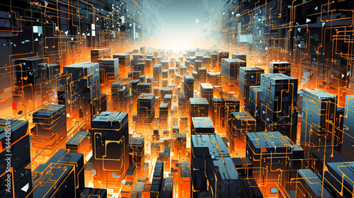 Labyrinth of firewalls in a sprawling digital cityscape photo