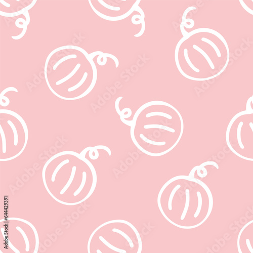Pink seamless pattern with white pumpkins