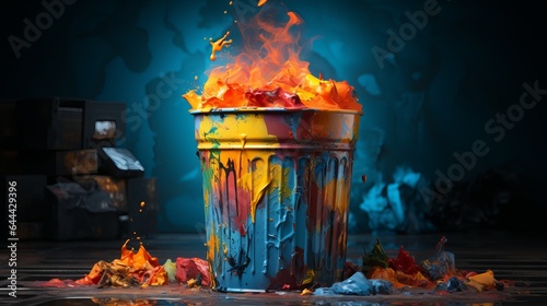 The trash can burns with colorful fire , Generative AI