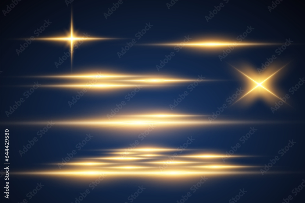 Illustration of bright beautiful light effects.Set of sparkling stars.	