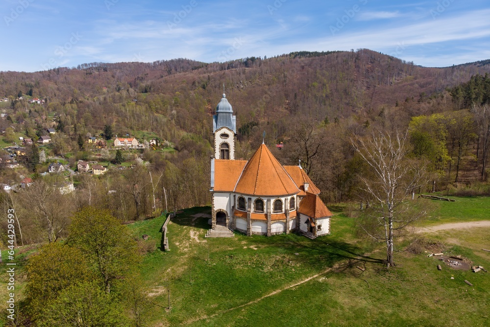Old church Our Lady U Obrazku in Liberec city in spring day Old church Our Lady U Obrazku in Liberec city in spring day