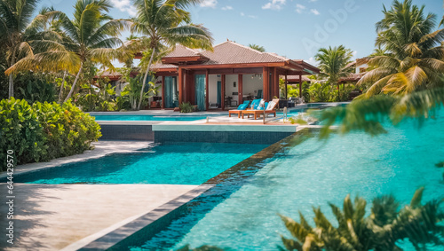 Beautiful house with swimming pool, palm trees