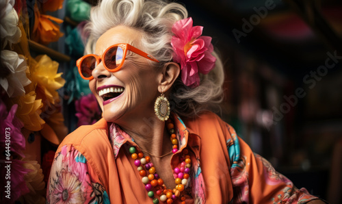 Chic Senior Lady in Bright Orange Celebrating Style in Studio