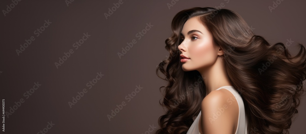 Banner with a beautiful shade girl with gorgeous waving hair on a brown background. Banner with a beautiful shade girl with gorgeous waving hair on a brown background.