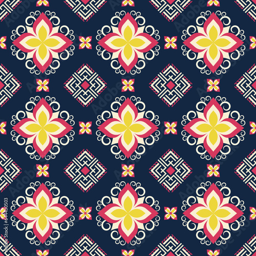 Geometric ethnic pattern seamless flower color. seamless pattern. Design for fabric,curtain,background,carpet,wallpaper,clothing,wrapping,Batik,mandalas,fabric,Vector illustration. pattern style.