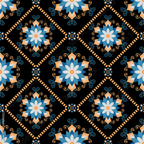Geometric ethnic pattern seamless flower color. seamless pattern. Design for fabric,curtain,background,carpet,wallpaper,clothing,wrapping,Batik,mandalas,fabric,Vector illustration. pattern style.