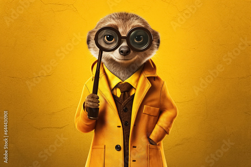 meerkat detective over yellow background. Generative Ai photo