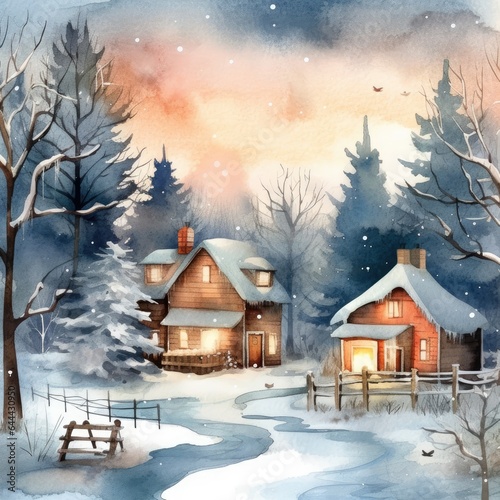 Winter's Night Scenes Watercolor Clipart Set for Festive and Cozy Creations © Techtopia Art