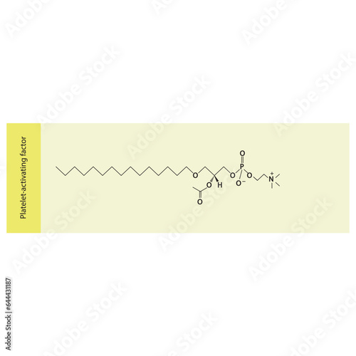 Structure of PAF (Platelet activating factor) biomolecule, skeletal structure diagram on on pink background. Scientific diagram vector illustration.
